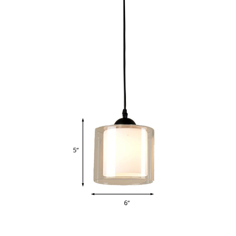 Contemporary Hanging Glass Pendant Light For Dining Room - White Cylinder Design