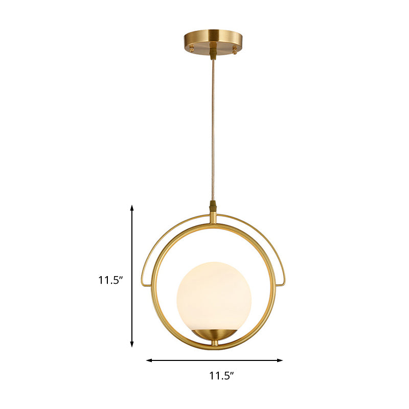 Postmodern Brass Ring Ceiling Light With Globe Glass Shade