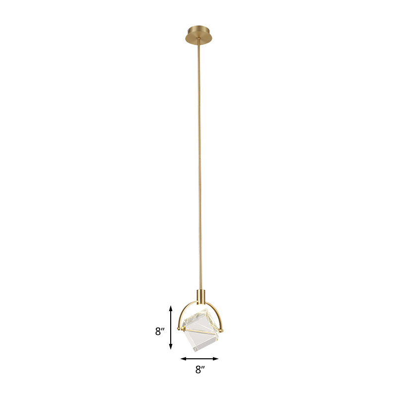 Contemporary Gold Pendant Ceiling Light For Bedroom - Clear Glass Cube Hanging Lamp Kit