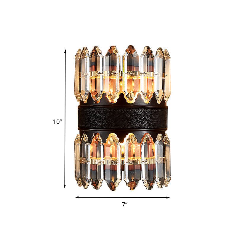 Modern Crystal Wall Sconce Light - Black Cylinder Block Fixture (2/4 Lights)