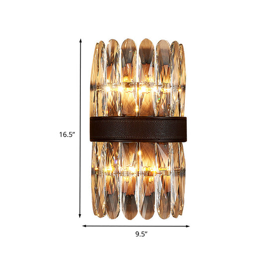 Modern Crystal Wall Sconce Light - Black Cylinder Block Fixture (2/4 Lights)