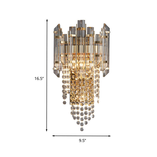 Modern Beaded Crystal Wall Sconce With 2 Smoky Grey Lights For Living Room