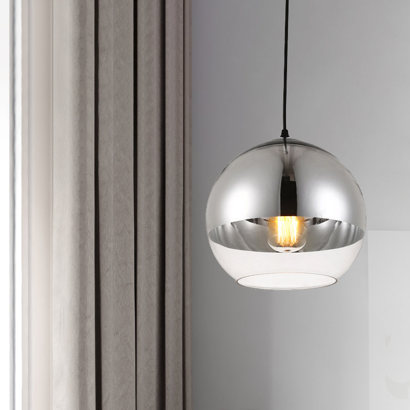 Vintage Silver Globe Pendant Light Fixture With Clear Glass - Bedroom Hanging Lamp 1 Head Available