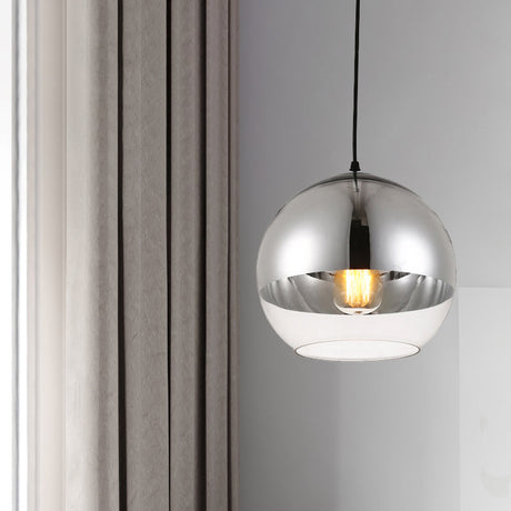 Vintage Silver Globe Pendant Light Fixture With Clear Glass - Bedroom Hanging Lamp 1 Head Available