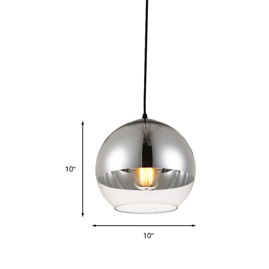 Vintage Silver And Clear Glass Globe Pendant Light For Bedroom - 1 Head Hanging Lamp In 3 Width