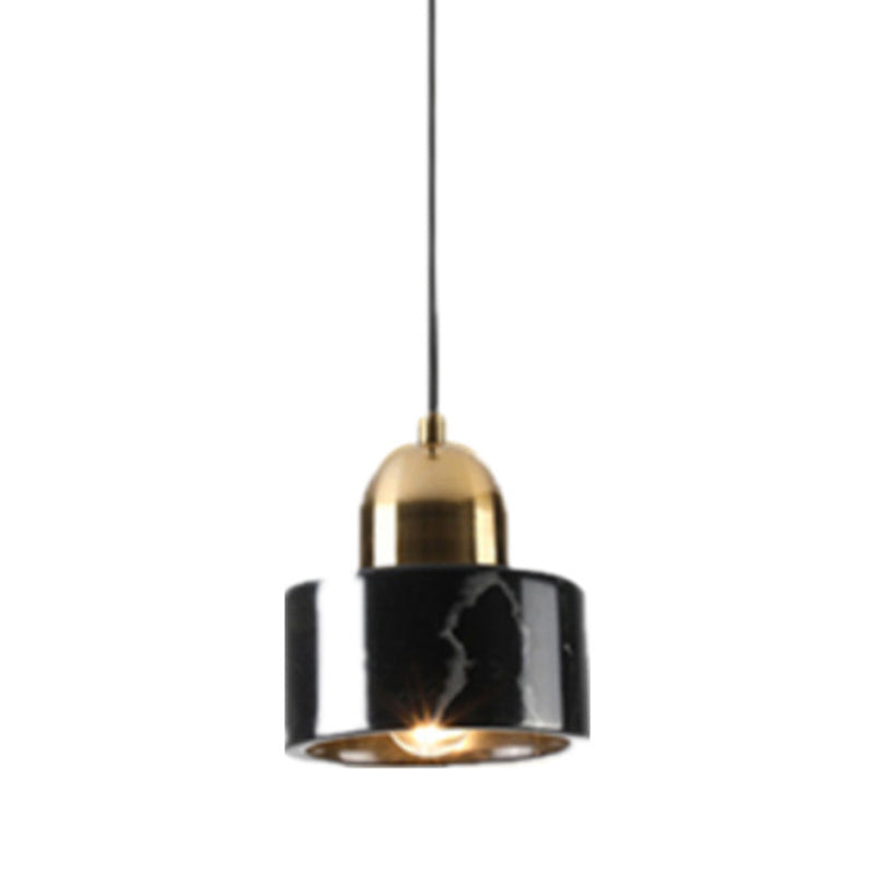 Marble Hanging Light With Gold Lamp Socket - Modern Mini Pendant For Bedroom Black
