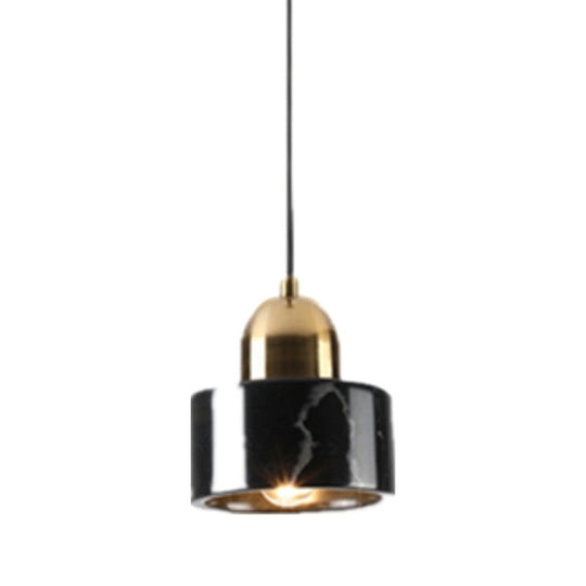 Marble Hanging Light With Gold Lamp Socket - Modern Mini Pendant For Bedroom Black