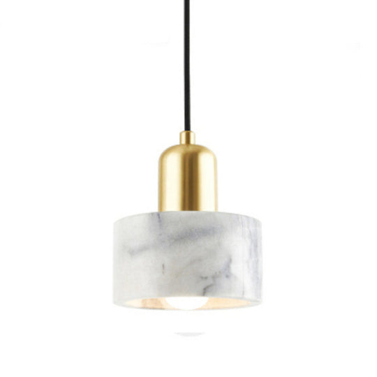 Marble Hanging Light With Gold Lamp Socket - Modern Mini Pendant For Bedroom White