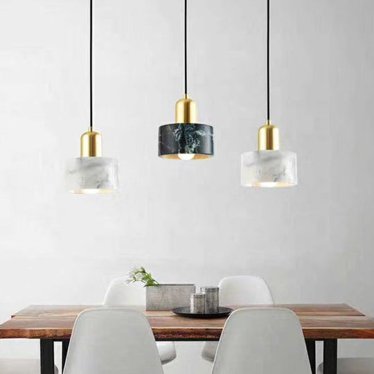 Marble Hanging Light With Gold Lamp Socket - Modern Mini Pendant For Bedroom