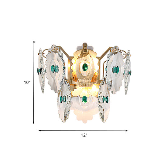 Postmodern 2-Light Wall Sconce With Clear Crystal And Green/Gold Gem Accent