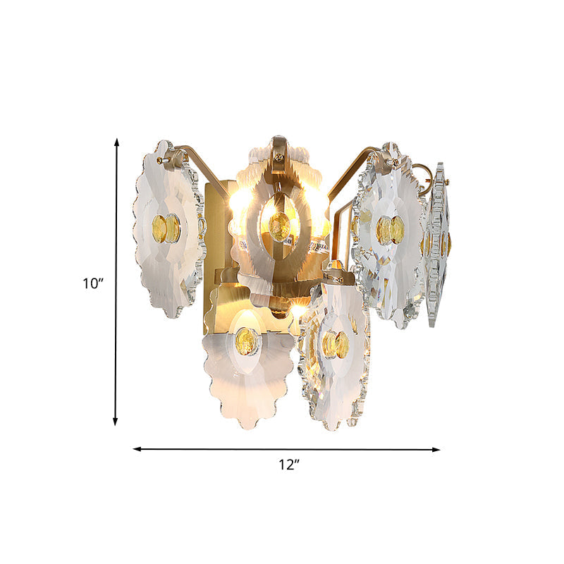 Postmodern 2-Light Wall Sconce With Clear Crystal And Green/Gold Gem Accent