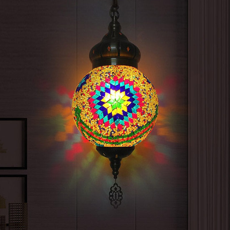 Colorful Glass Antique Ball Hanging Light With 1/6 Bulbs - Ideal For Living Room Suspension Copper /