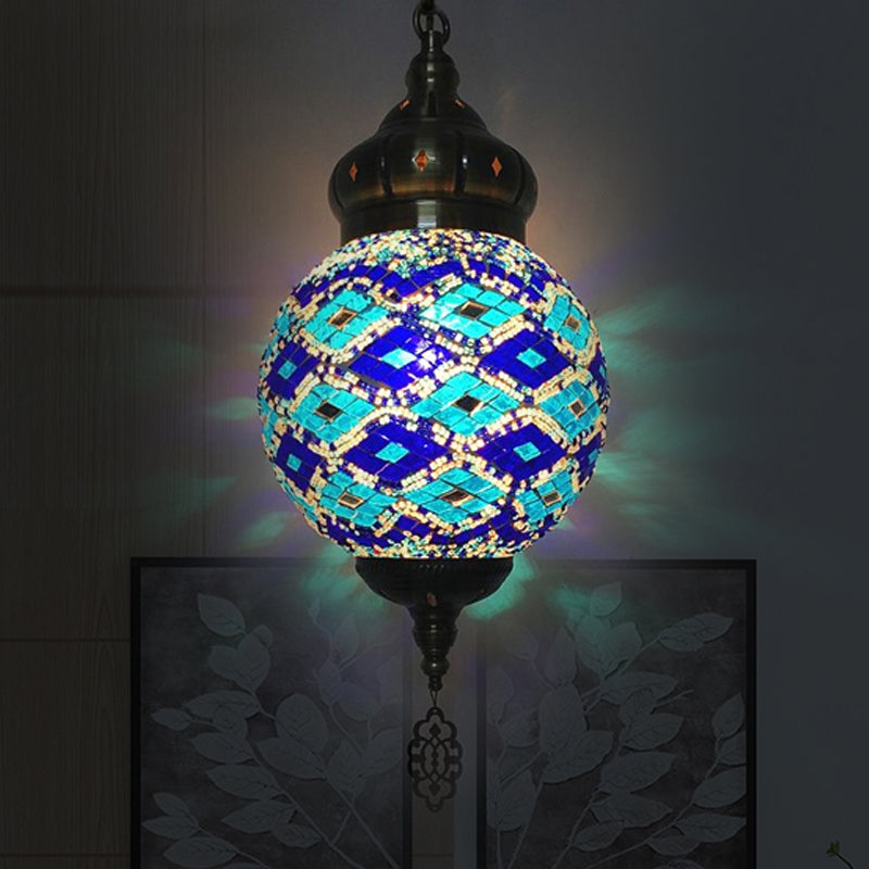 Colorful Glass Antique Ball Hanging Light With 1/6 Bulbs - Ideal For Living Room Suspension