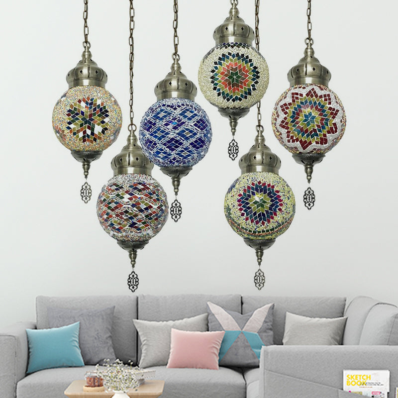 Colorful Glass Antique Ball Hanging Light With 1/6 Bulbs - Ideal For Living Room Suspension