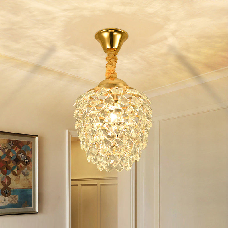 Contemporary Gold Crystal Pendant Ceiling Lamp For Dining Room - Elegant 1-Bulb Hanging Fixture