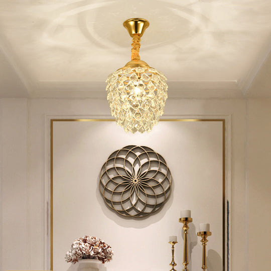 Contemporary Gold Crystal Pendant Ceiling Lamp For Dining Room - Elegant 1-Bulb Hanging Fixture