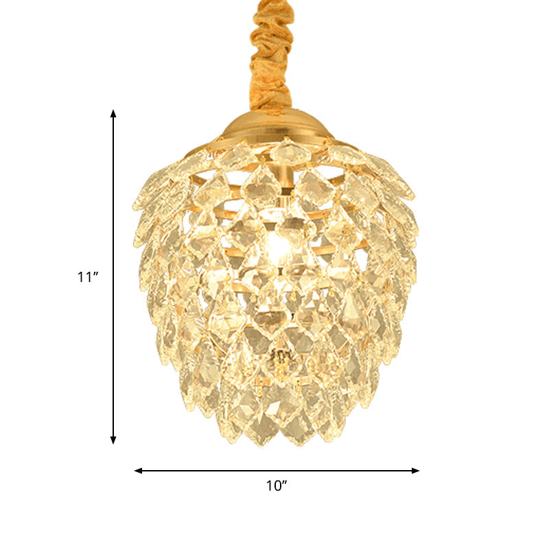 Contemporary Gold Crystal Pendant Ceiling Lamp For Dining Room - Elegant 1-Bulb Hanging Fixture