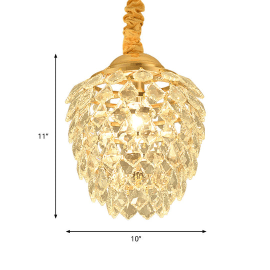 Contemporary Gold Crystal Pendant Ceiling Lamp For Dining Room - Elegant 1-Bulb Hanging Fixture
