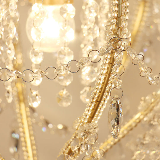 Victorian Scroll Pendant Lamp With Crystal Accent - Single Golden Ceiling Light