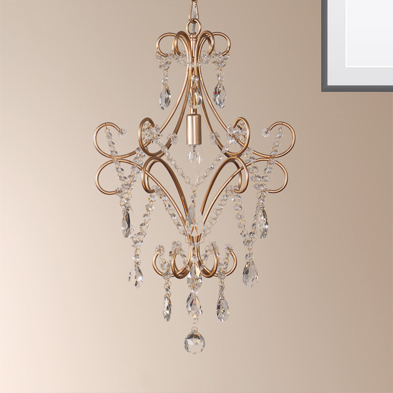 French Style Curvy Armed Ceiling Suspension Lamp With Crystal Draping