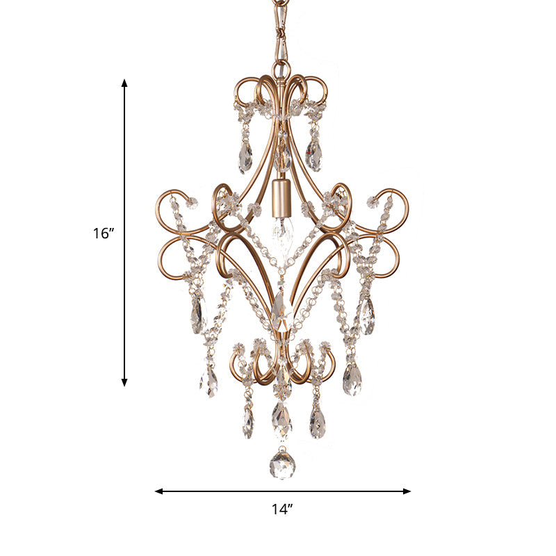 French Style Curvy Armed Ceiling Suspension Lamp With Crystal Draping