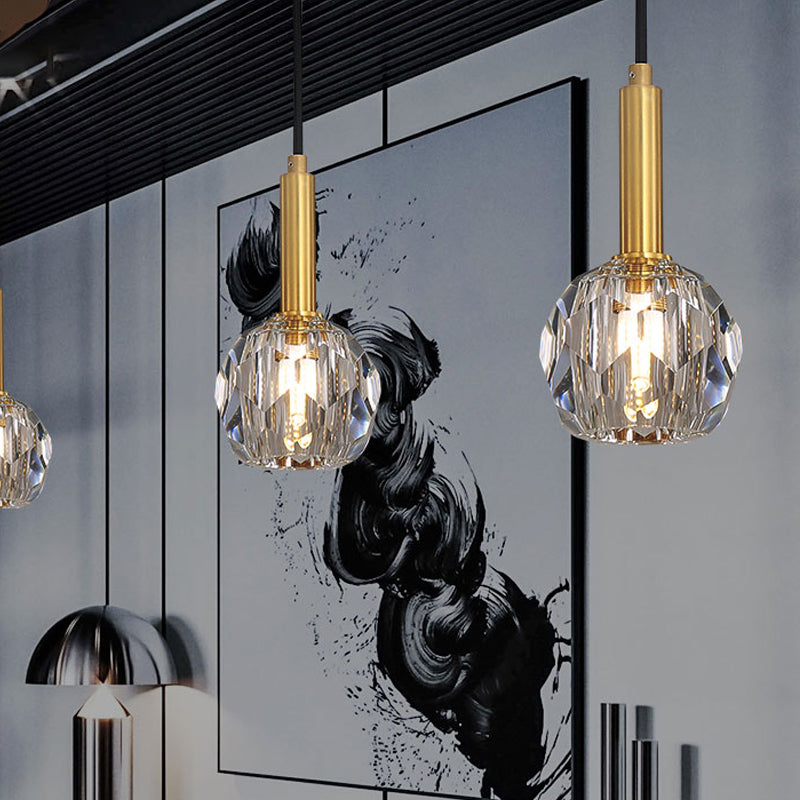 Gold Crystal Faceted Pendant Light Kit For Dining Room