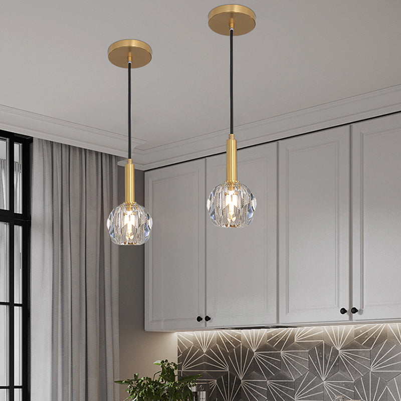 Gold Crystal Faceted Pendant Light Kit For Dining Room