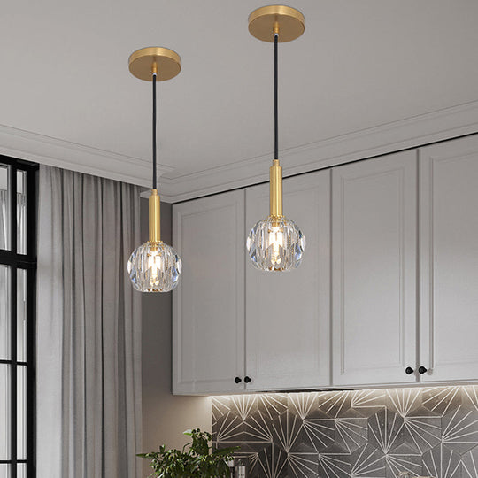 Gold Crystal Faceted Pendant Light Kit For Dining Room