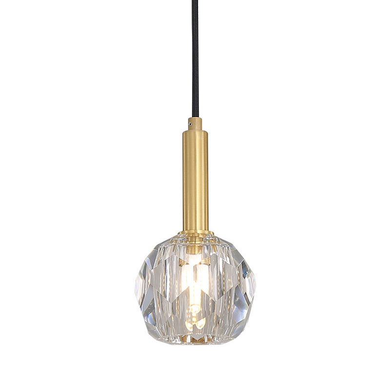 Gold Dining Room Pendant Lamp: Clear Crystal Faceted Ball With 1-Light Kit