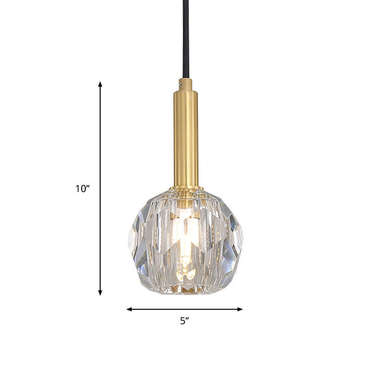 Gold Dining Room Pendant Lamp: Clear Crystal Faceted Ball With 1-Light Kit