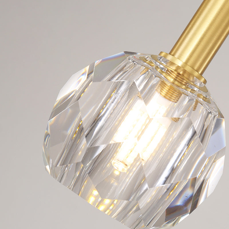 Gold Crystal Faceted Pendant Light Kit For Dining Room
