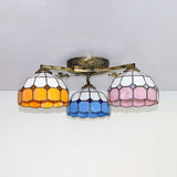 Vintage Stained Glass Ceiling Light - Conic Flushmount With Art Pattern 3 Lights