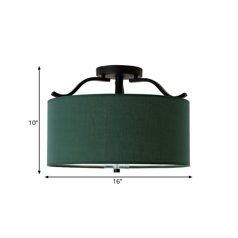 Farmhouse Green Round Bedroom Ceiling Light Fixture - 16’/18’/19.5’ Dia 3-Light Fabric Semi Flush