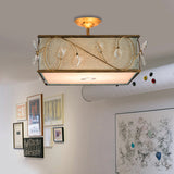 Flaxen Rustic Fabric Semi Flush Mount Ceiling Light With 3 Lights