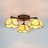 Vintage Stained Glass Ceiling Light - Conic Flushmount With Art Pattern 3 Lights Antique Bronze /