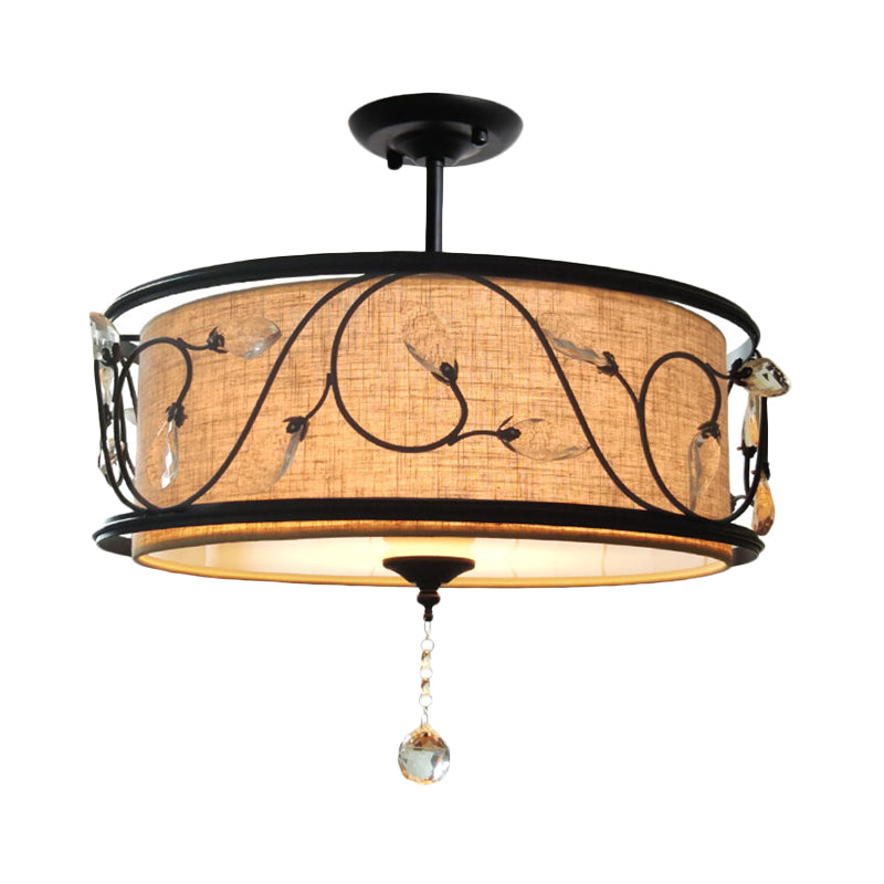 Black Rustic Branch Semi Flush Mount Ceiling Light With Crystal Draping - 4 Lights 14’/21.5’