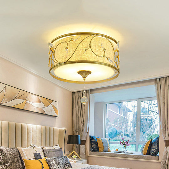 Vintage Flushmount Ceiling Light - Iron Black/Gold Drum Shape 4/5 Lights 16’ Or 19.5’ Dia Gold /