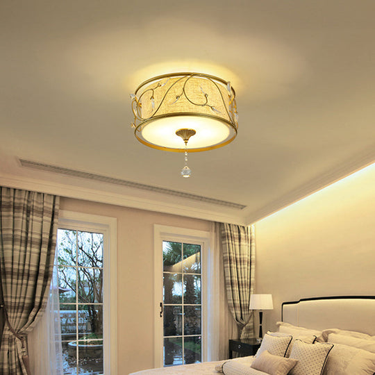 Vintage Flushmount Ceiling Light - Iron Black/Gold Drum Shape 4/5 Lights 16 Or 19.5 Dia