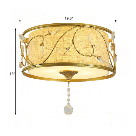 Vintage Flushmount Ceiling Light - Iron Black/Gold Drum Shape 4/5 Lights 16 Or 19.5 Dia