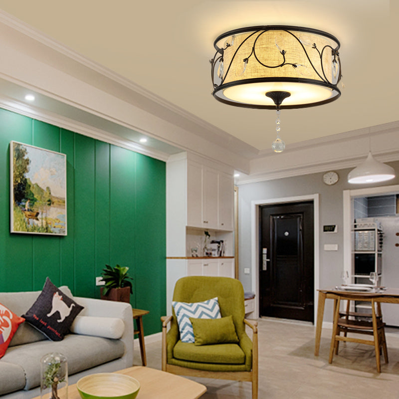 Vintage Flushmount Ceiling Light - Iron Black/Gold Drum Shape 4/5 Lights 16 Or 19.5 Dia