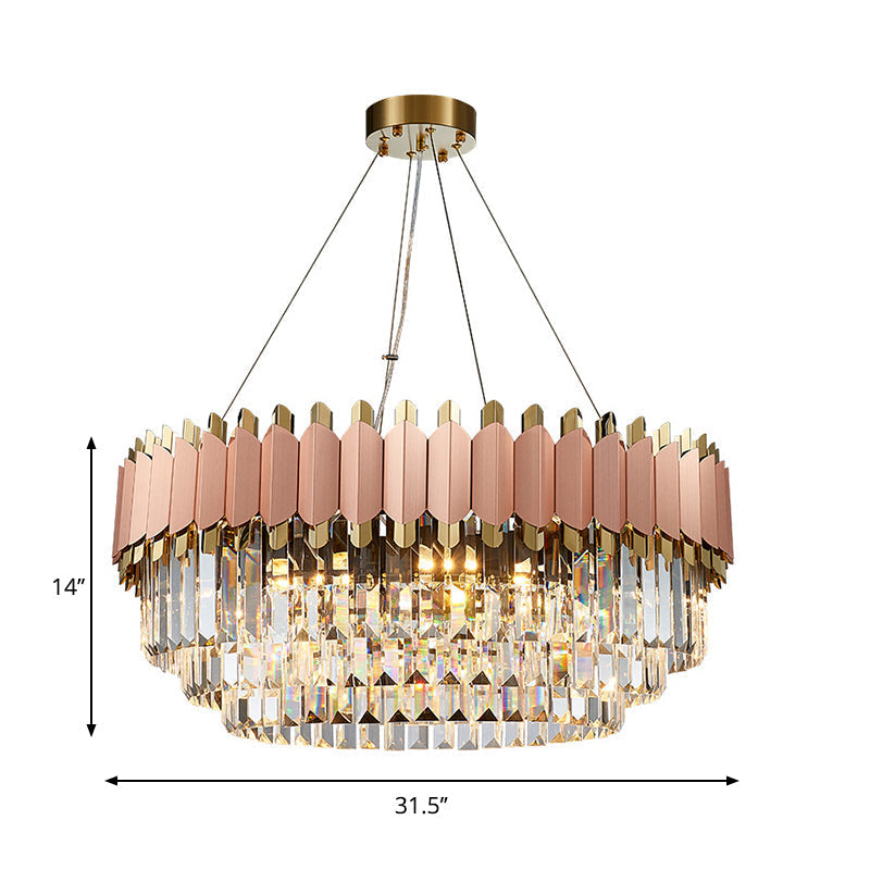 Modern Pink And Gold Crystal Drop Pendant Ceiling Light With 8/12 Lights
