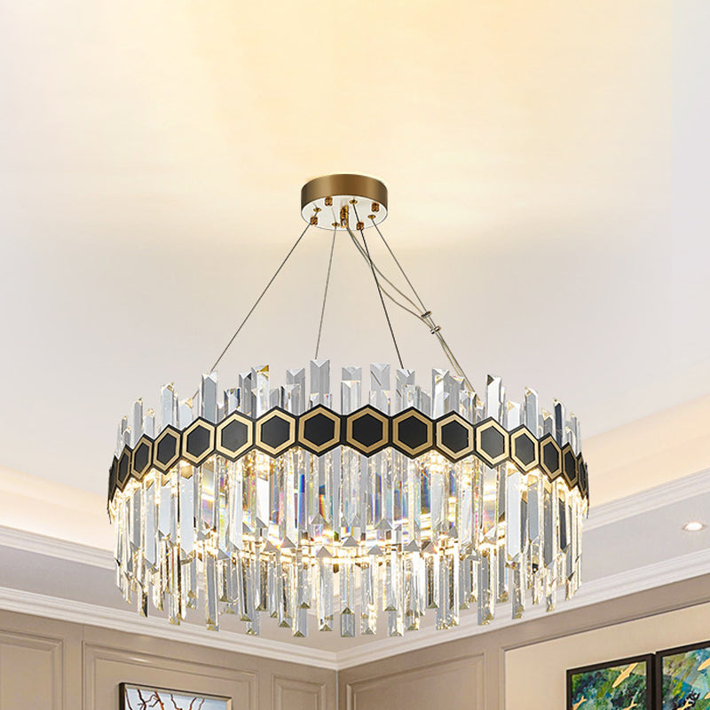 Tapered Icicle Crystal Suspension Pendant Led Chandelier - Modernist Black Ceiling Light