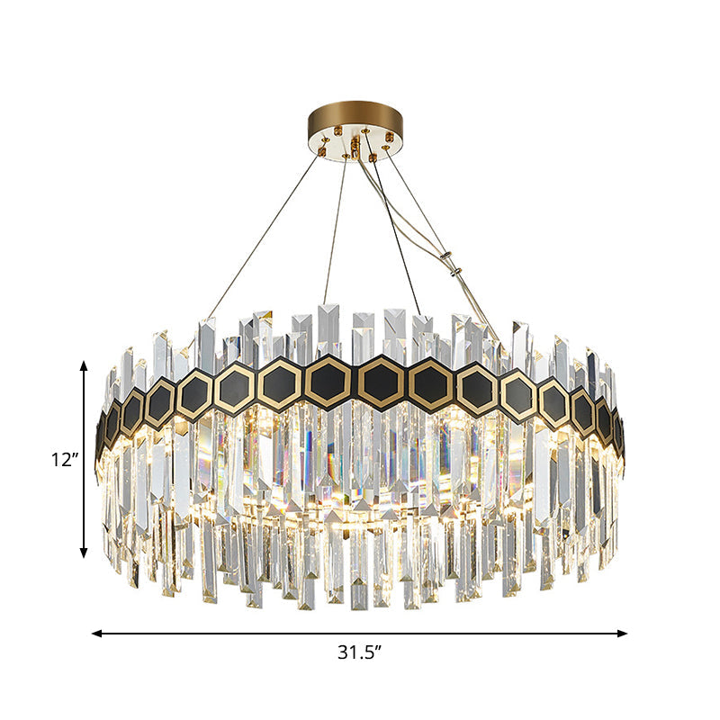 Tapered Icicle Crystal Suspension Pendant Led Chandelier - Modernist Black Ceiling Light