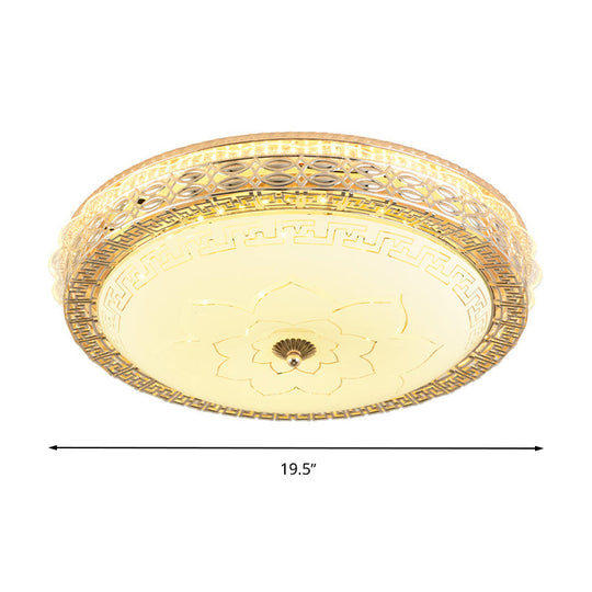 Frosted Glass Hollowed Flush Lamp With Golden Led Ceiling Light Fixture