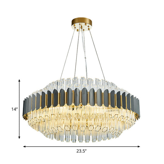 Modern Grey Tubular Chandelier: 12-Light Prismatic Crystal Pendant Ceiling Lamp