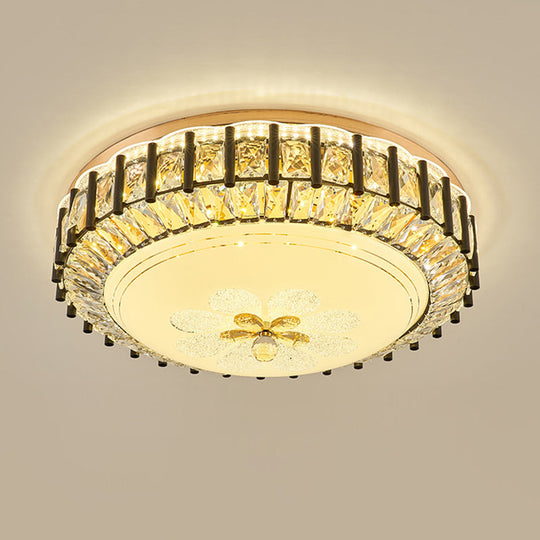 Modern Style Black Gear Ceiling Lamp With Led Faceted K9 Crystal Flush Mount Fixture - 3Rd