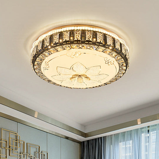 Modern Style Black Gear Ceiling Lamp With Led Faceted K9 Crystal Flush Mount Fixture - 3Rd