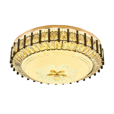 Modern Style Black Gear Ceiling Lamp With Led Faceted K9 Crystal Flush Mount Fixture - 3Rd