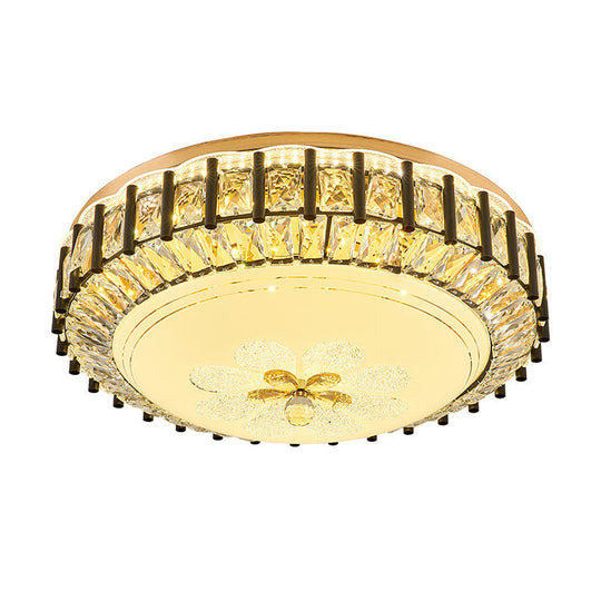 Modern Style Black Gear Ceiling Lamp With Led Faceted K9 Crystal Flush Mount Fixture - 3Rd