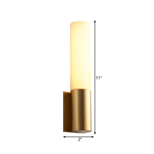 Gold Finish Acrylic Indoor Wall Sconce With Simplicity Design - 1 Bulb Cylinder Surface Mount